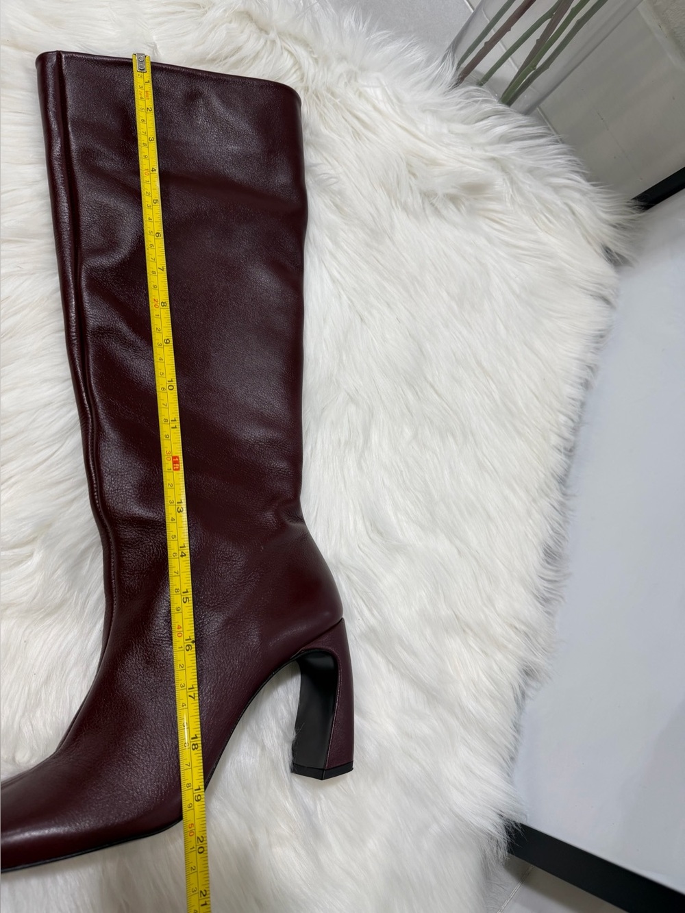 Zara Leather Oxblood KneeHigh Square Toe Architectural Heel Boots - Size 10 NEW - Picture 15 of 16